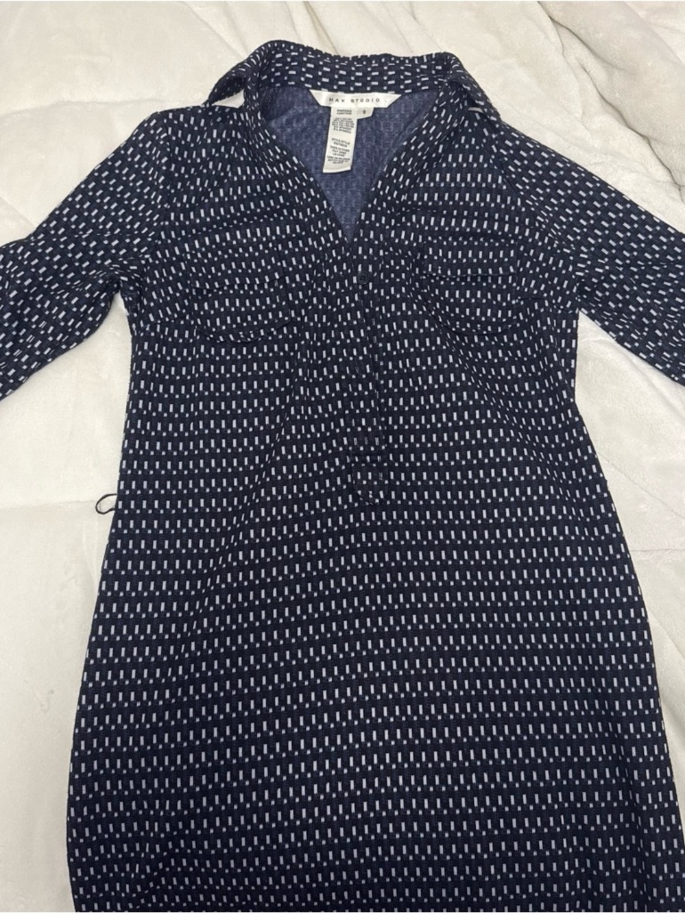 Max Studio Navy and White Printed Tunic